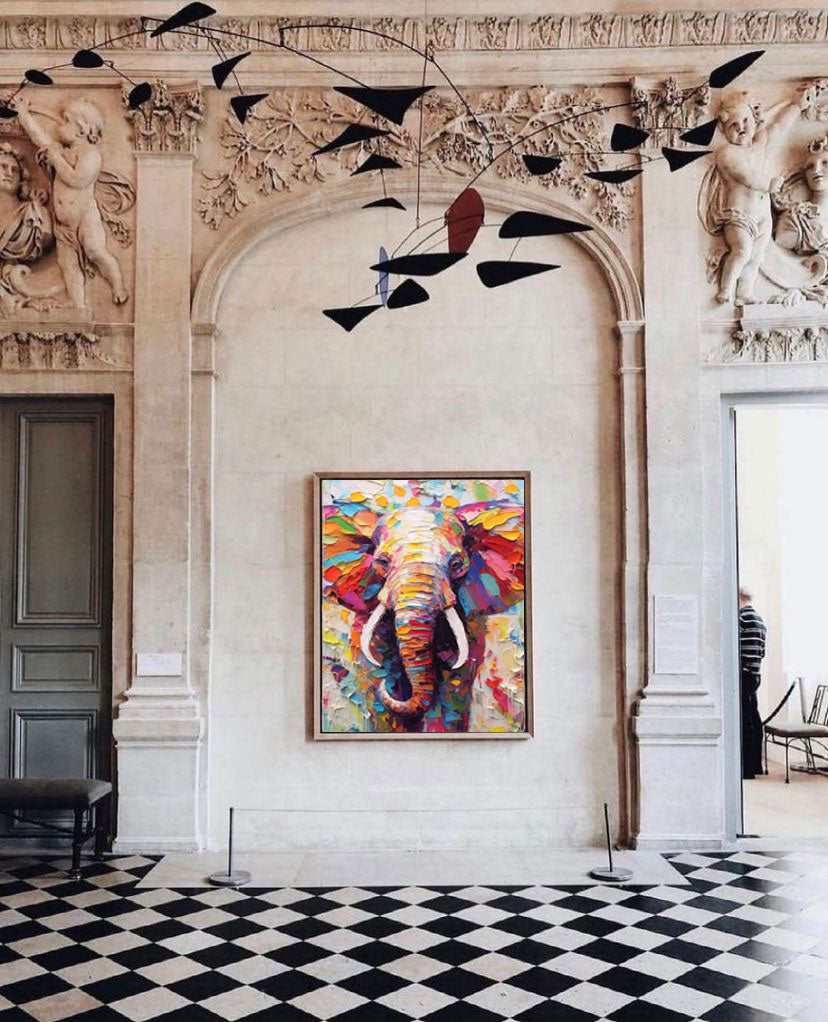 Colorful Elephant Oil Painting Textured Canvas Wall Art Modern Animal Oil Painting Impressionist Home Decor