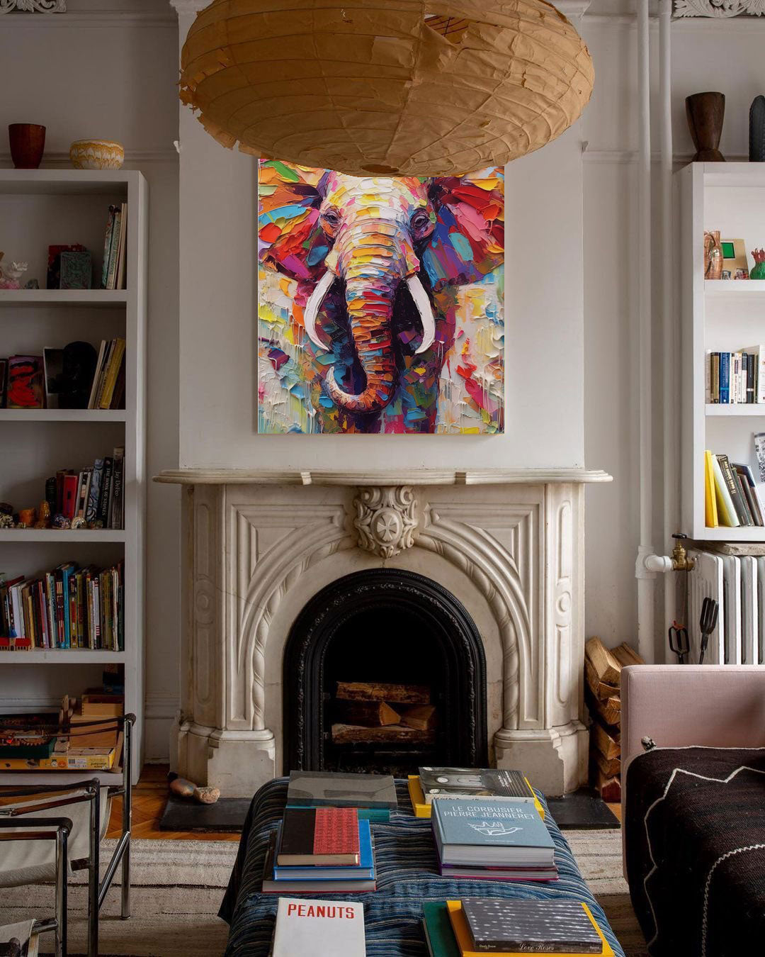 Colorful Elephant Oil Painting Textured Canvas Wall Art Modern Animal Oil Painting Impressionist Home Decor