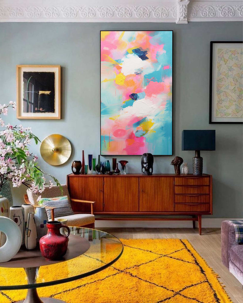 Vibrant Colorful Long Version Large Abstract Oil Painting Original Wall Art Painting Home Decor