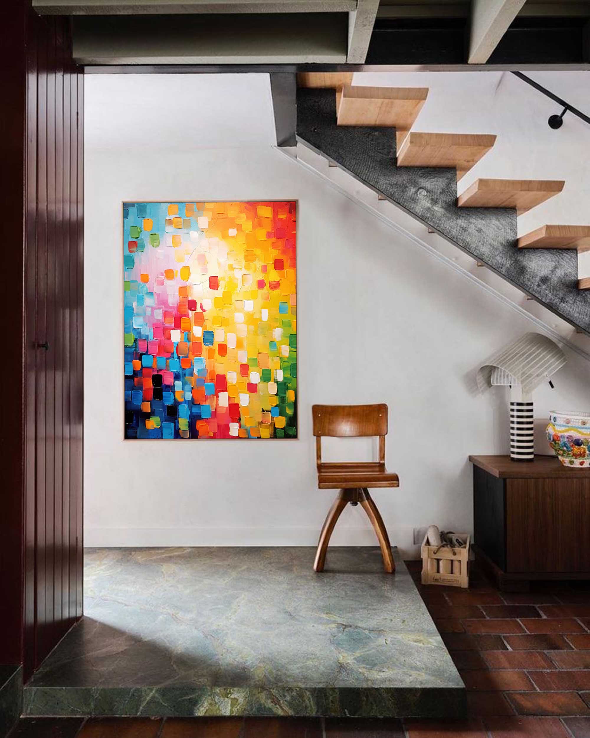 Large Colorful Original Painting Vibrant Colorful Abstract Oil Painting On Canvas Modern Texture Wall Art Home Decor