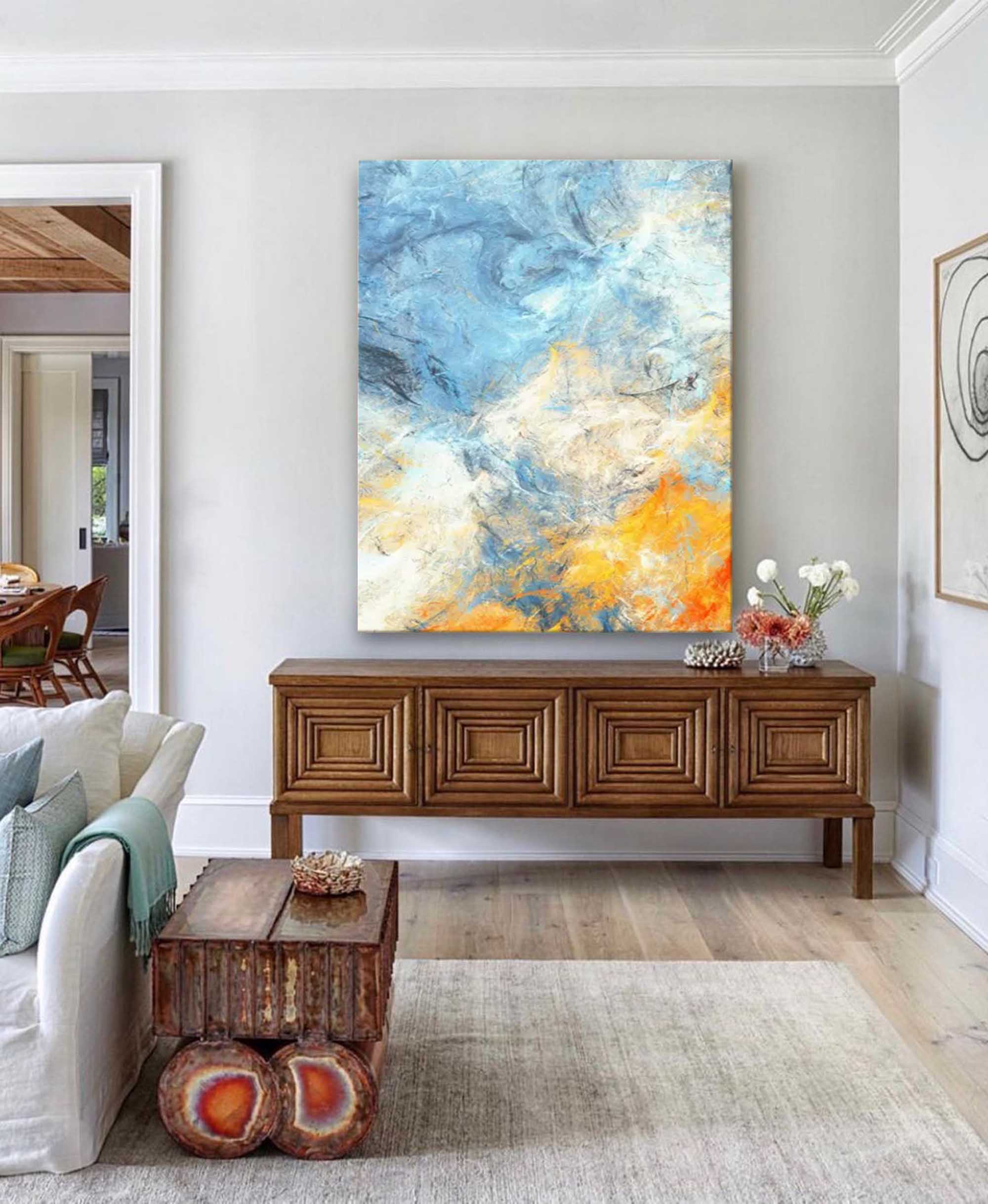 Large Blue Original Painting Abstract Texture Oil Painting On Canvas Living Room Modern Wall Art Decor