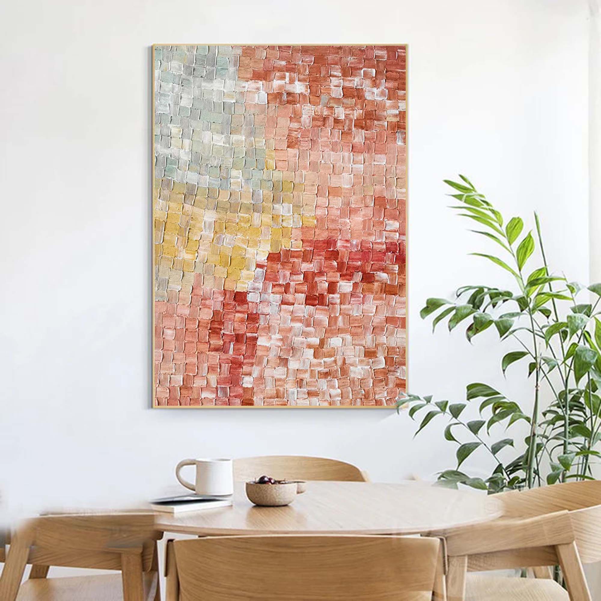 Abstract Red Textured Block Oil Painting on Canvas Large Original Modern Pink Acrylic Painting Colorful Wall Art Living Room Home Decor