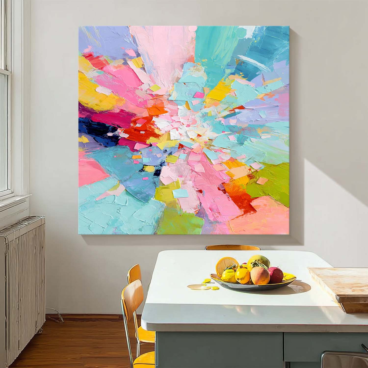 Square Vibrant Colorful Abstract Oil Painting Canvas Wall Art Modern Geometric Style Texture Home Decor