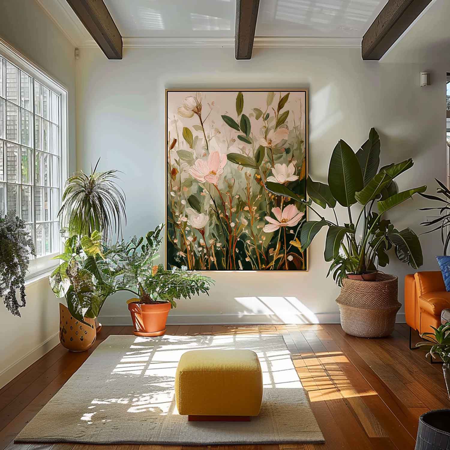 Soft Botanical Floral Oil Painting Sage Green & Blush Pink Wall Art Large Modern Wildflower Floral Wall Decor