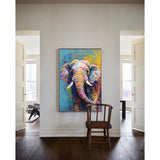 Modern Animal Oil Painting Impressionist Colorful Elephant Oil Painting Textured Canvas Wall Art Home Decor