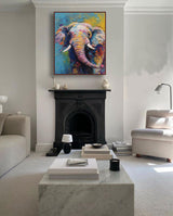 Modern Animal Oil Painting Impressionist Colorful Elephant Oil Painting Textured Canvas Wall Art Home Decor