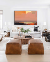 Large Sunset Oil Painting On Canvas Original Wall Art Abstract Yellow Landscape Painting Living Room Decor