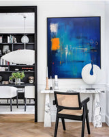 Abstract Oil Painting Large Bright Blue Square Graffiti Acrylic Painting Modern Original Wall Art Home Decor