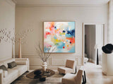 Large Square Acrylic Painting Bright Colorful Original Wall Art Abstract Oil Painting Modern Texture Living Room Art For Sale
