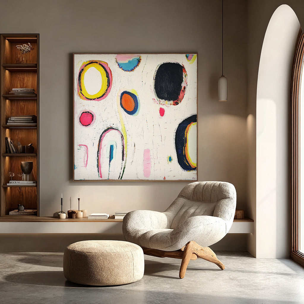 Square Abstract Oil Painting Modern Handmade Artwork Original Irregular Geometric Circles Wall Art