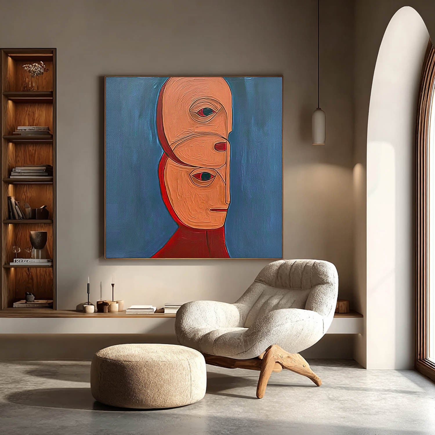 Square Large Abstract Portrait Wall Art Original Warm Color Textured People Painting Canvas Home Decor