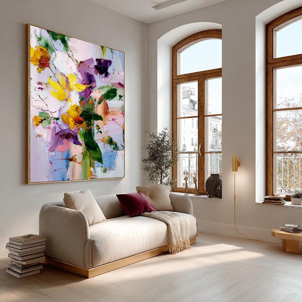 Large Flower Abstract Knife Painting Canvas Original Artwork Texture Plant Wall Art For Living Room