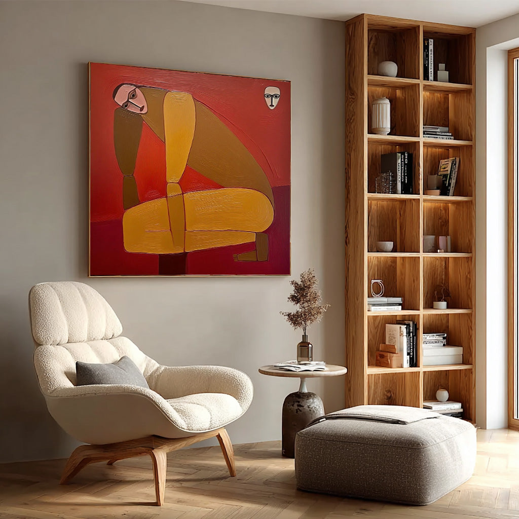 Original Warm Color Textured People Painting Canvas Large Abstract Portrait Wall Art Home Decor