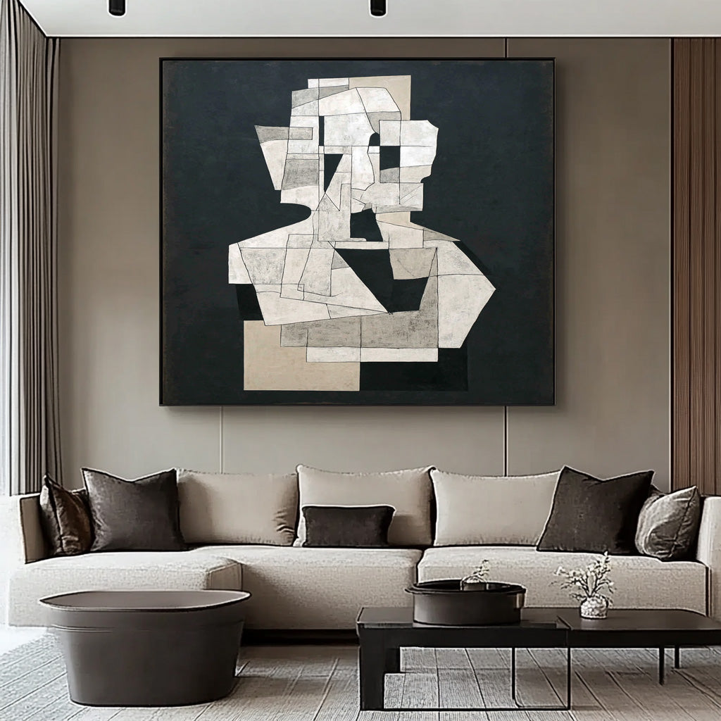 Abstract Geometric Black & White Wall Art Minimalist Modern Canvas Painting For Home Decor Unique Artwork