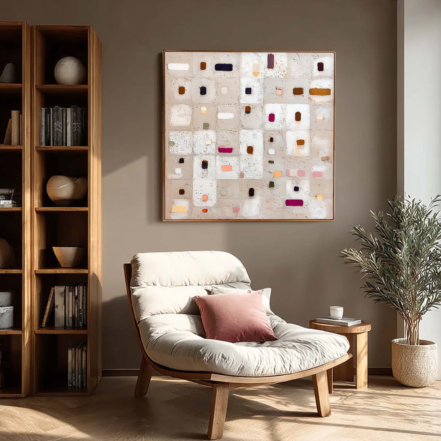 Abstract Geometry Acrylic painting Large Square Color Block Texture Painting Framed Original Wall Art