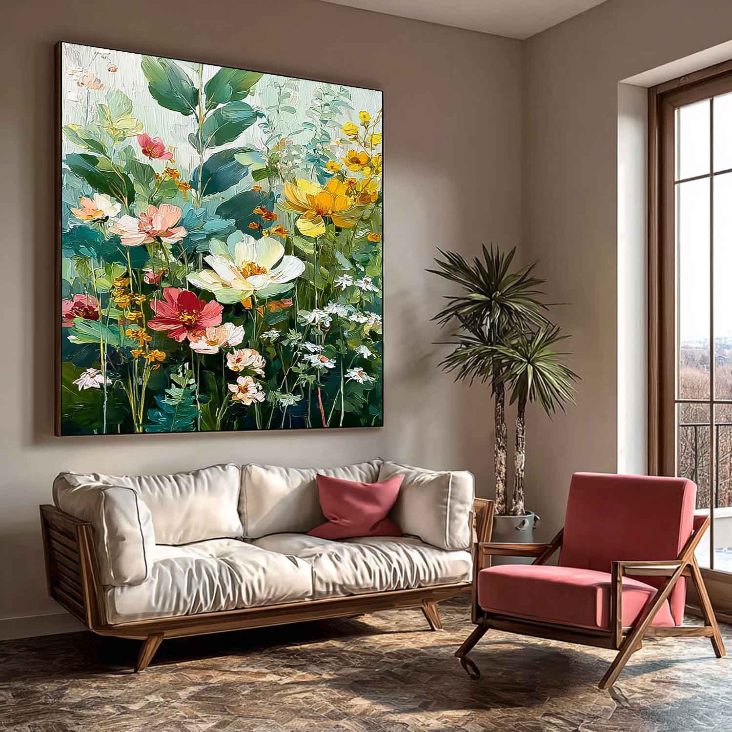 Green Original Artwork Texture Plant Wall Art Large Flower Abstract Oil Painting Canvas Home Decor