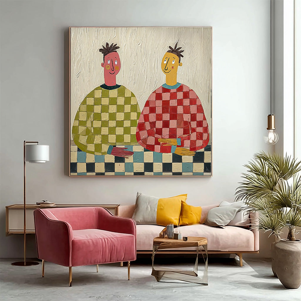 Original Textured People Painting Canvas Large Brothers Portrait Wall Art  Figure Oil Painting Home Decor