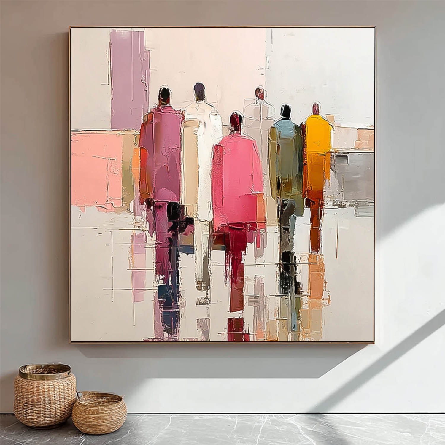 Original Passerby Features Artwork Abstract Figure Painting Canvas Large Multi-person Street Wall Art