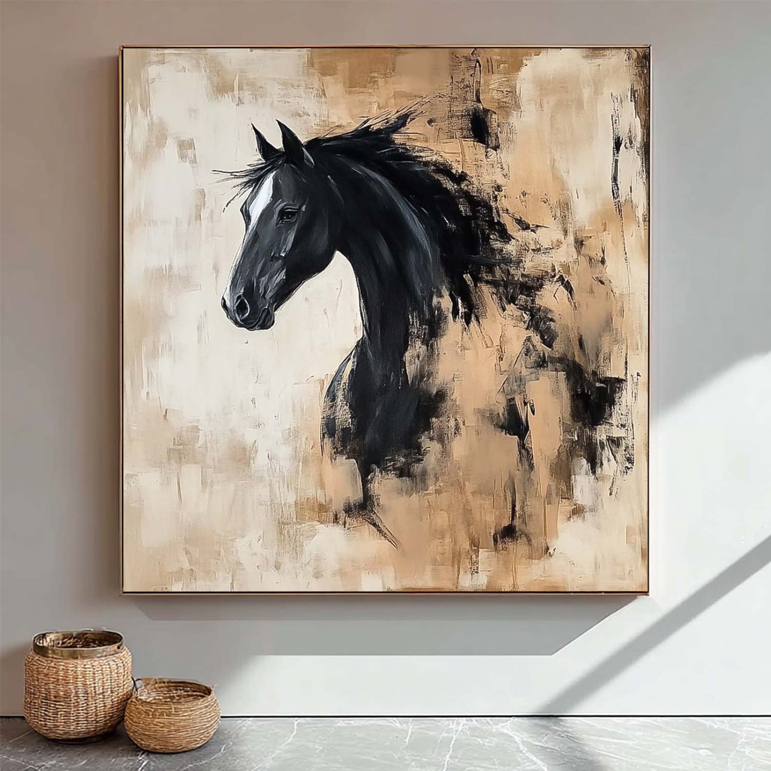 Original Abstract Horse Wall Art Large Retro Animal Artwork Home Decor Square Oil Painting Canvas