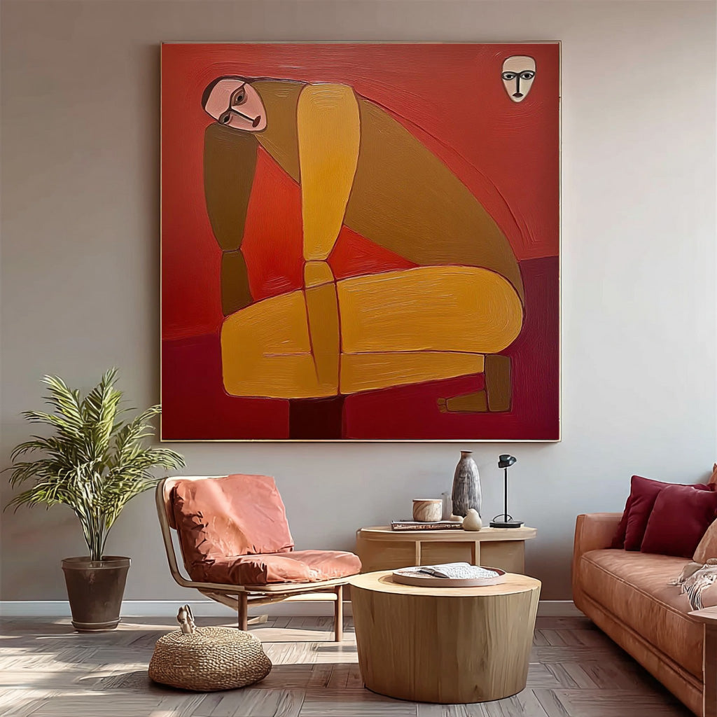 Original Warm Color Textured People Painting Canvas Large Abstract Portrait Wall Art Home Decor