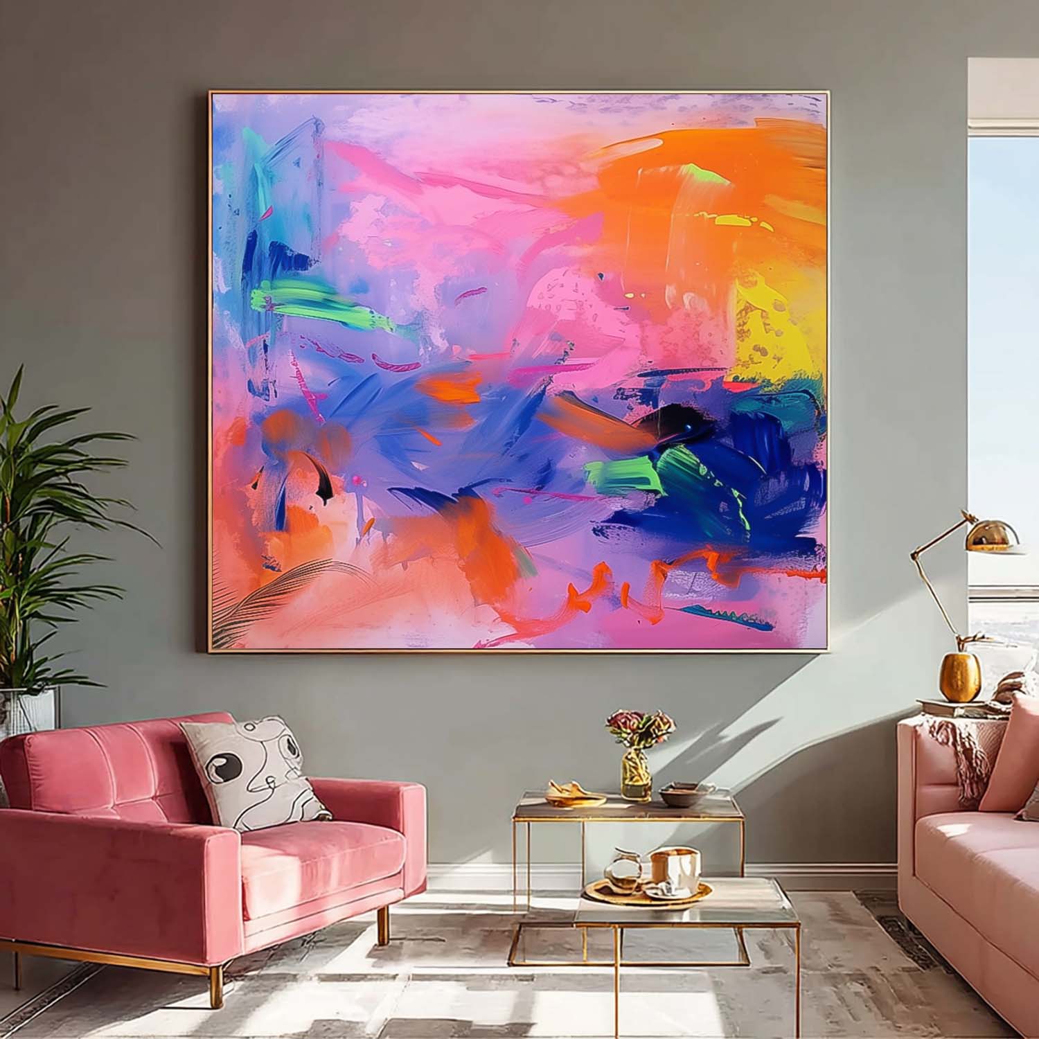 Vibrant Abstract Painting Colorful Wall Art Modern Expressive Brushstroke Oil Painting Original Artwork