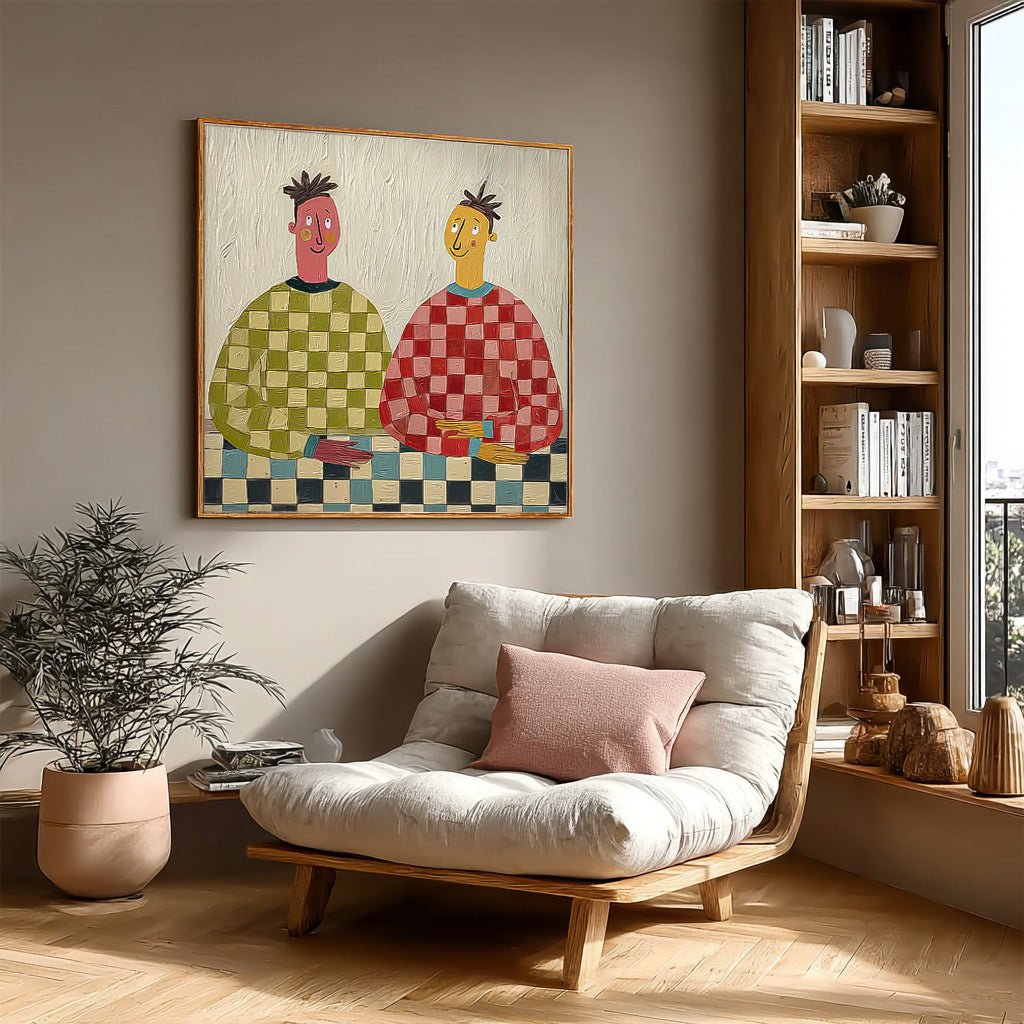 Original Textured People Painting Canvas Large Brothers Portrait Wall Art  Figure Oil Painting Home Decor