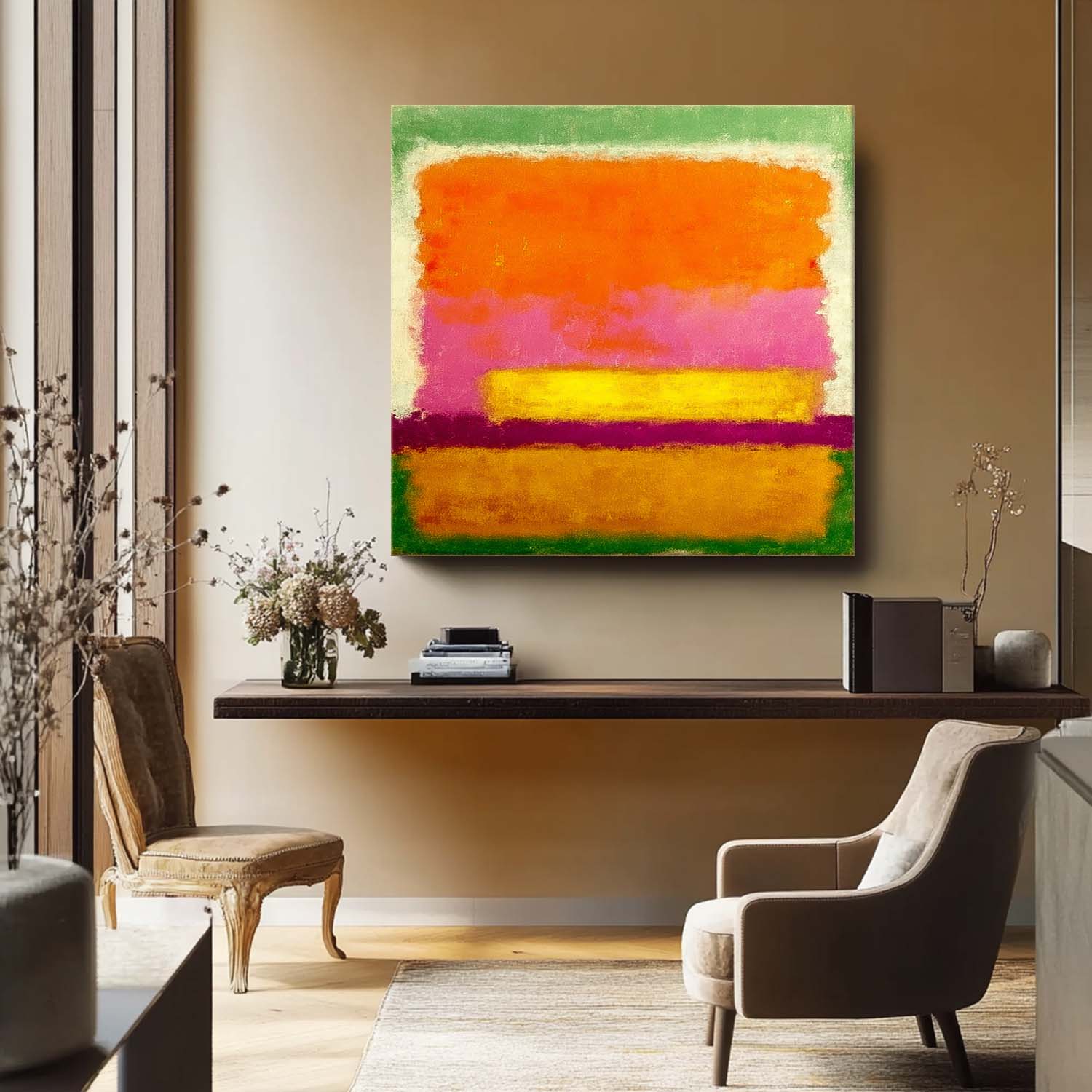 Large Geometry Painting Framed Abstract Vibrant Color Splicing Acrylic painting Original Wall Art