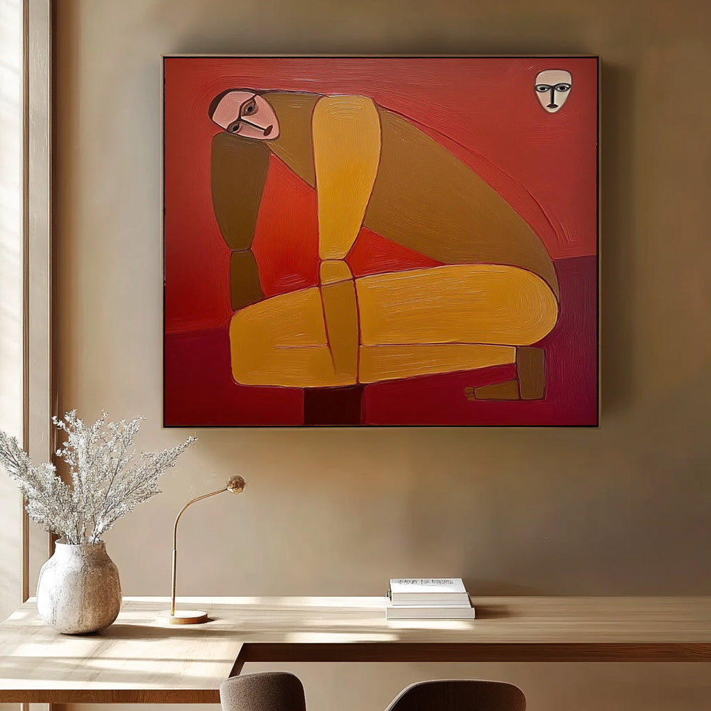Original Warm Color Textured People Painting Canvas Large Abstract Portrait Wall Art Home Decor