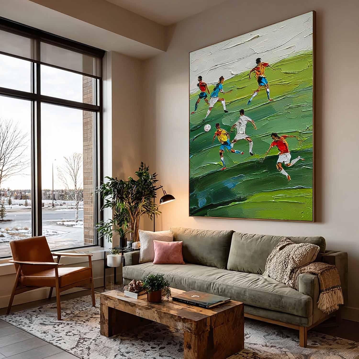 Textured Football Wall Art Green Football Textured Canvas Art Sports Art Lover Gift Home Decor