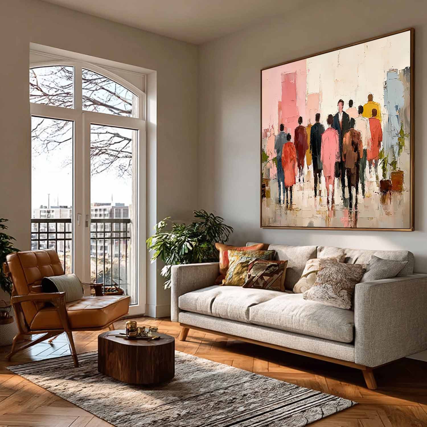 Large Multi-person Street Wall Art Abstract Figure Painting Canvas Original Passerby Features Artwork