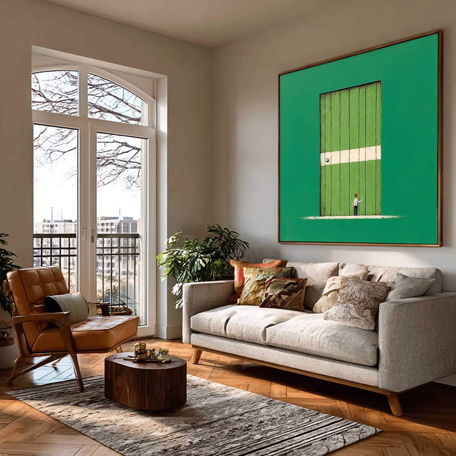 Large Architectural Door Painting Framed Abstract Acrylic painting Original Green Doorway Wall Art
