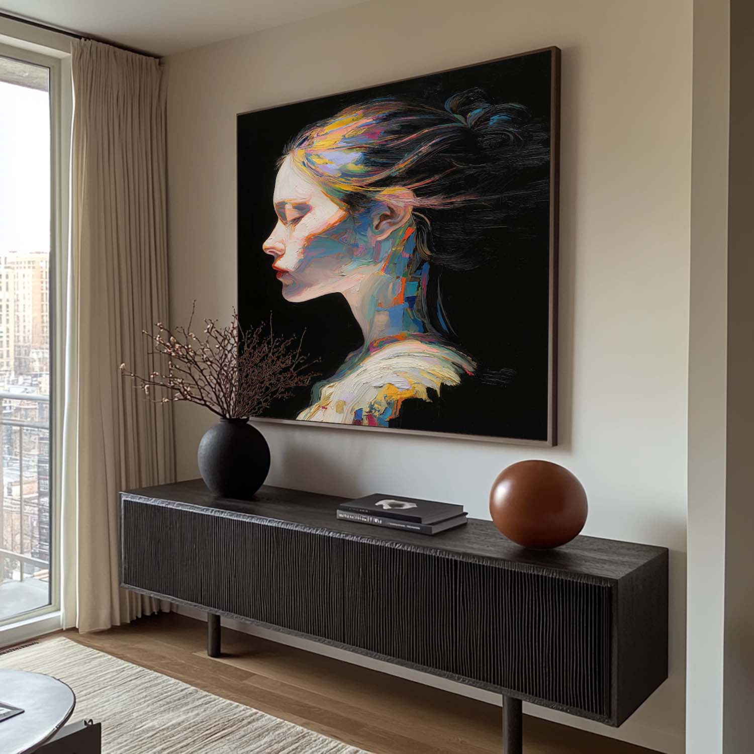 Enchanting Multicolor Abstract Side Profile Portrait Expressive Oil Painting With Flowing Hues Boho Art 