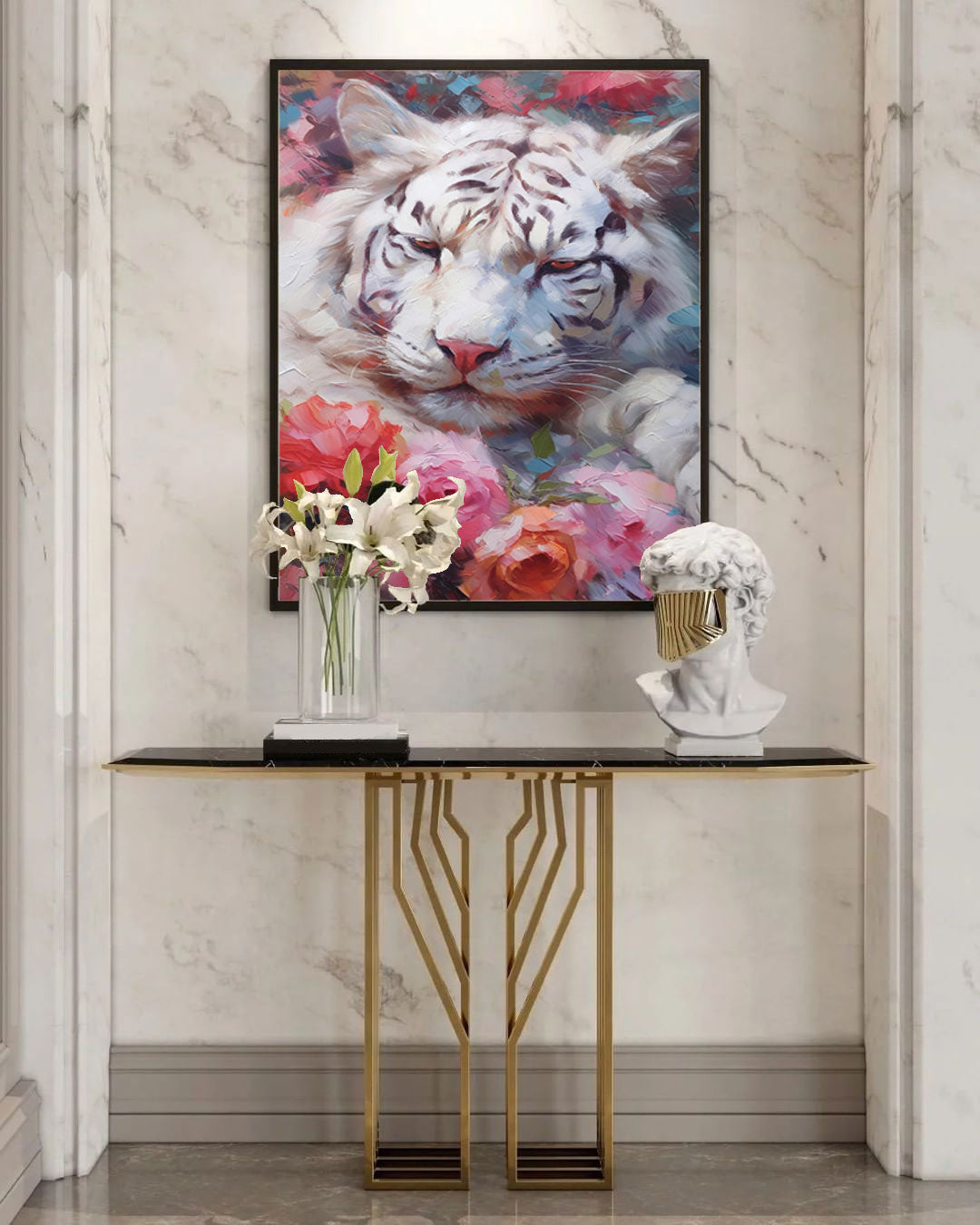 Modern Abstract White Tiger Canvas Oil Painting Original Tiger Canvas Wall Art Texture Modern Animal Oil Painting Home Decor