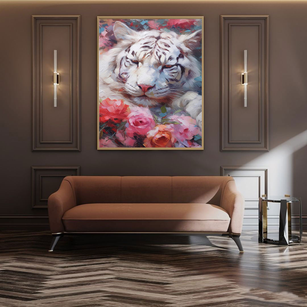 Modern Abstract White Tiger Canvas Oil Painting Original Tiger Canvas Wall Art Texture Modern Animal Oil Painting Home Decor