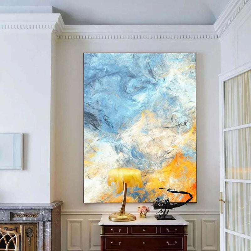 Large Blue Original Painting Abstract Texture Oil Painting On Canvas Living Room Modern Wall Art Decor