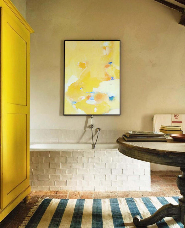 Large Abstract Wall Art Gold Abstract Painting Yellow Living Room Minimalist Canvas Wall Art
