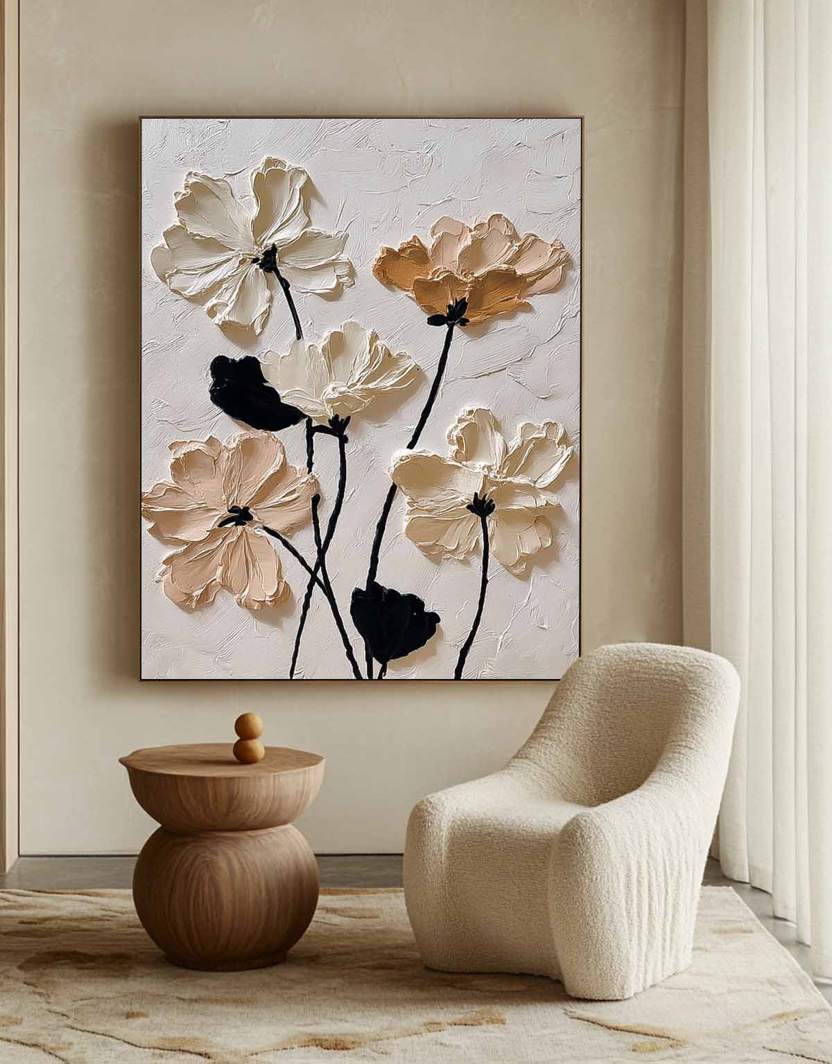 Texture Plant Wall Art Large White Flower Abstract Oil Painting Canvas Original Artwork Home Decor