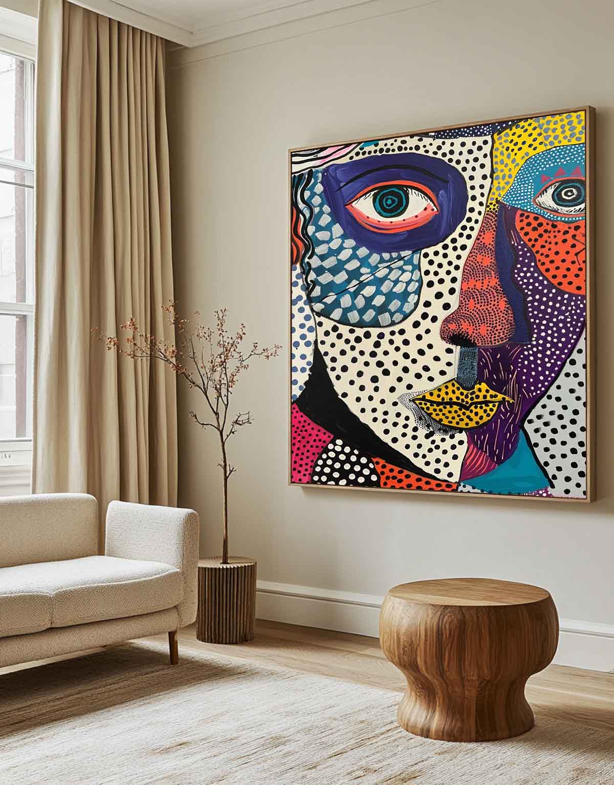 Square Colorful Abstract Wall Art Original Graffiti Face Painting Canvas Large Artwork For Living Room