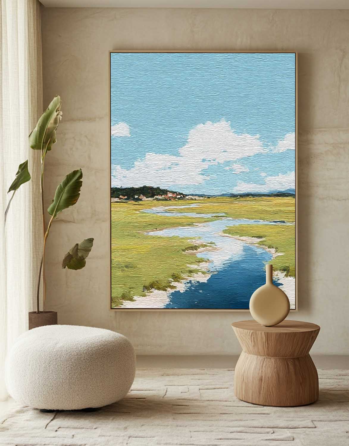 Abstract Vllage Scenery Oil Painting Framed Tranquil Landscape Artwork Large Wall Art Home Decor