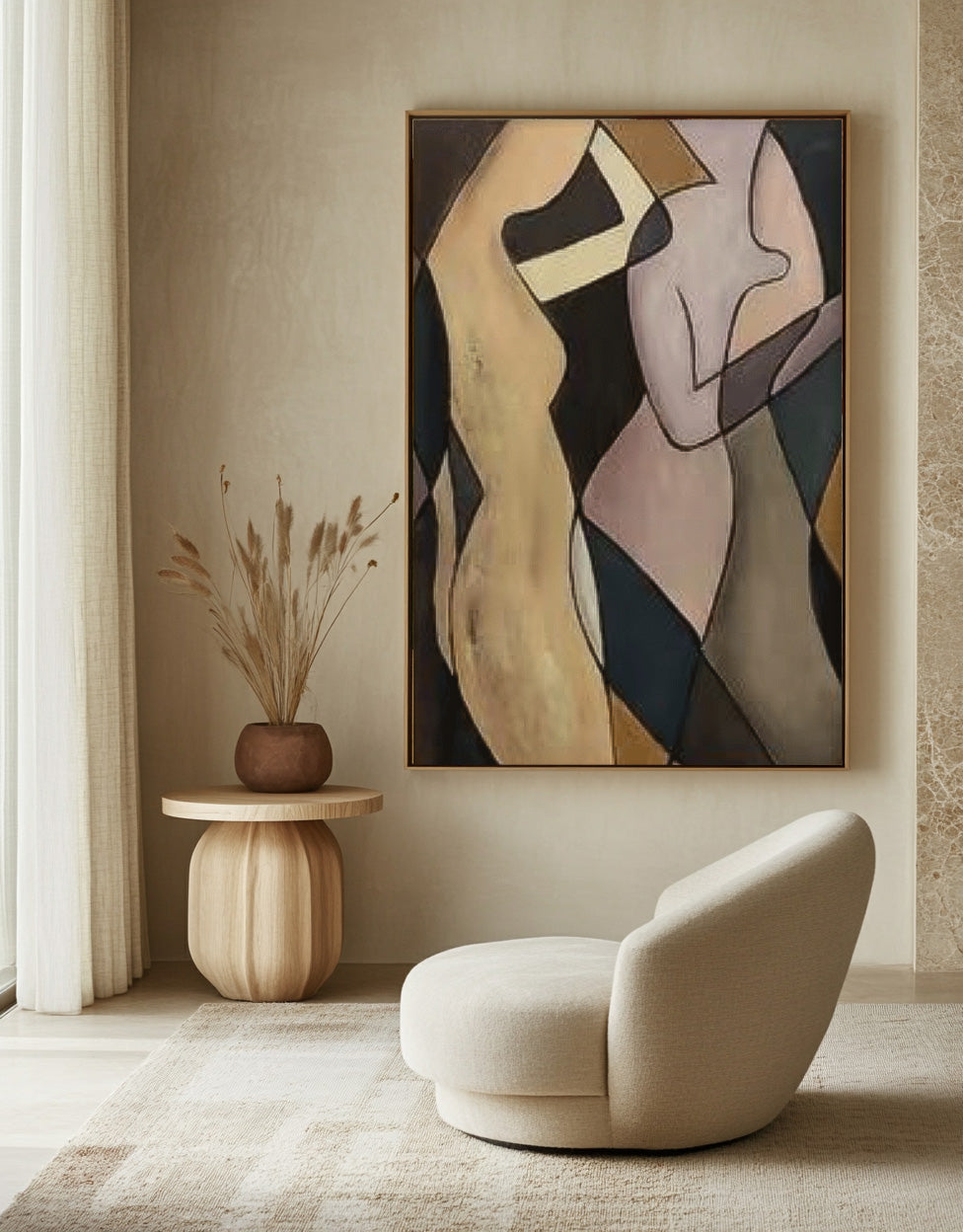 Modern Minimal Abstract Painting Figure Neutral Wall Decor Line Contemporary Gallery Wall Art For Living Room