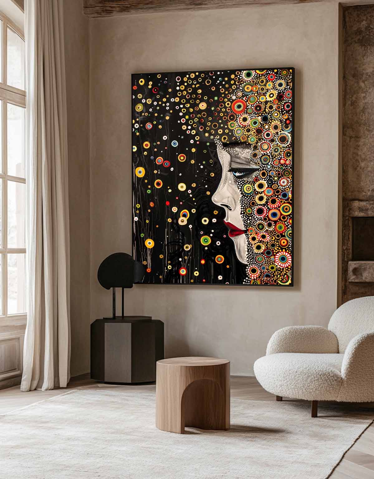Large Figure Painting Original Gold Women Face Wall Art Minimalism Colorful Abstract Boho Artwork Gift