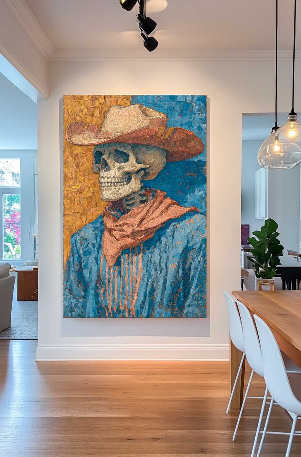 Original Gentleman Skeleton Wall Art Large Skeleton Painting Framed Abstract Figures Acrylic painting