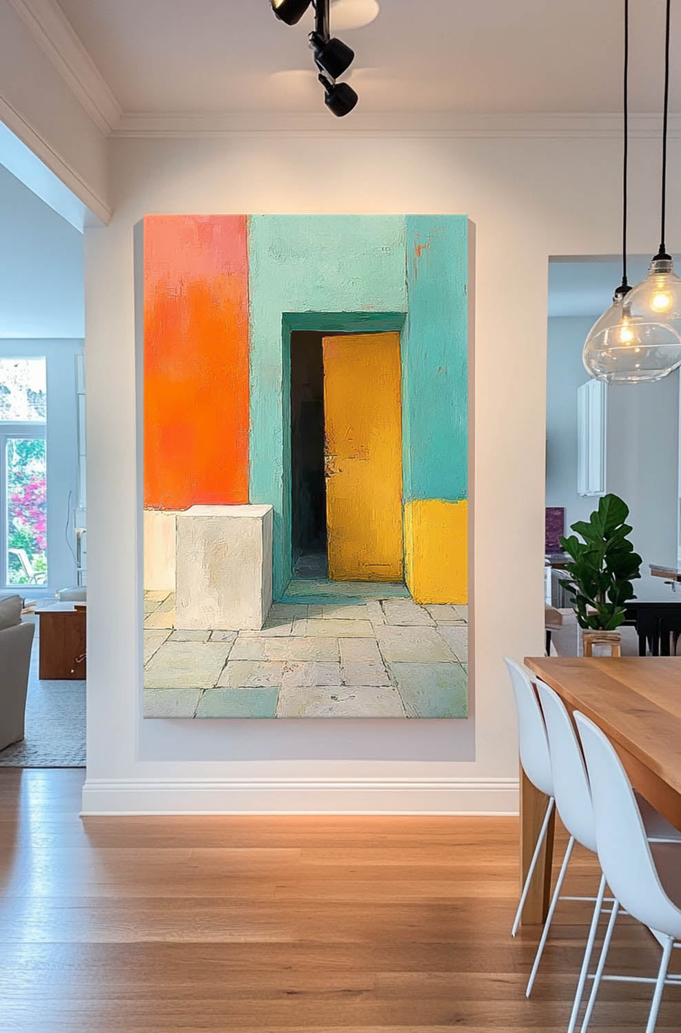 Original Vibrant Doorway Wall Art Large Architectural Door Painting Framed Abstract Acrylic painting