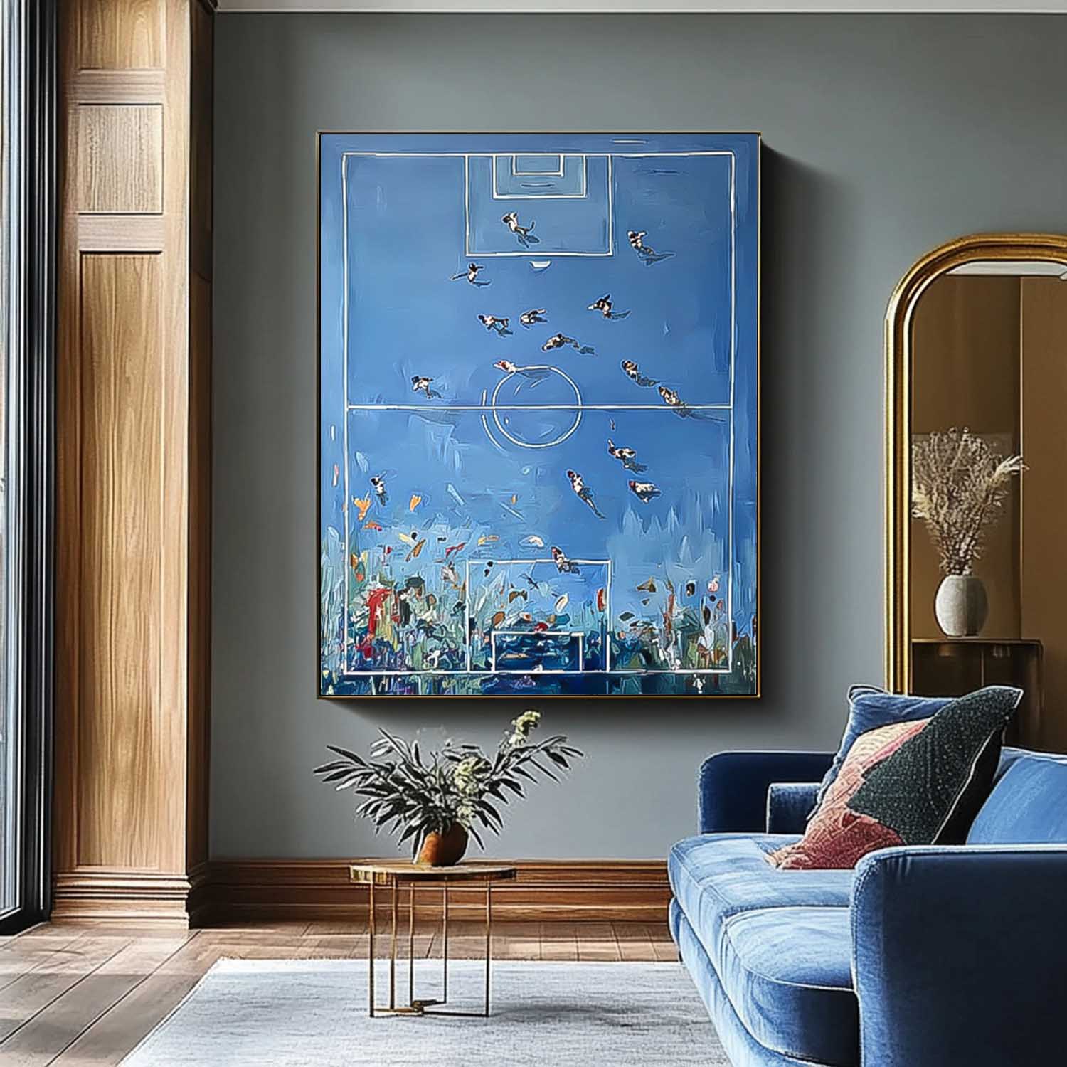 Original Blue Basketball Court Oil Painting Large Basketball Wall Art Basketball Lovers Gifts Sports Decor