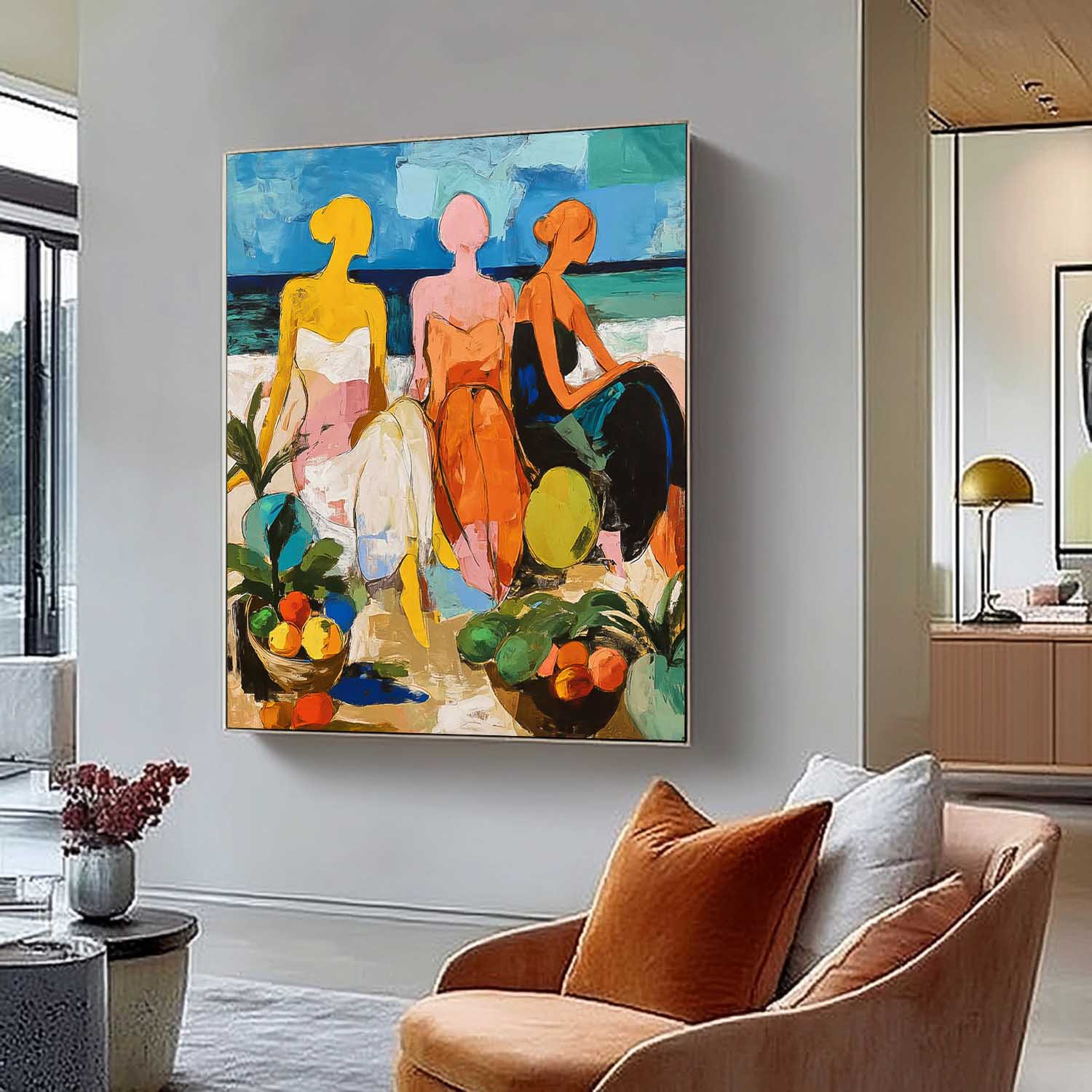 Abstract Woman Oil Painting Canvas Original Tropical Style Lady Art Oil Painting Modern Bohemian Home Decor