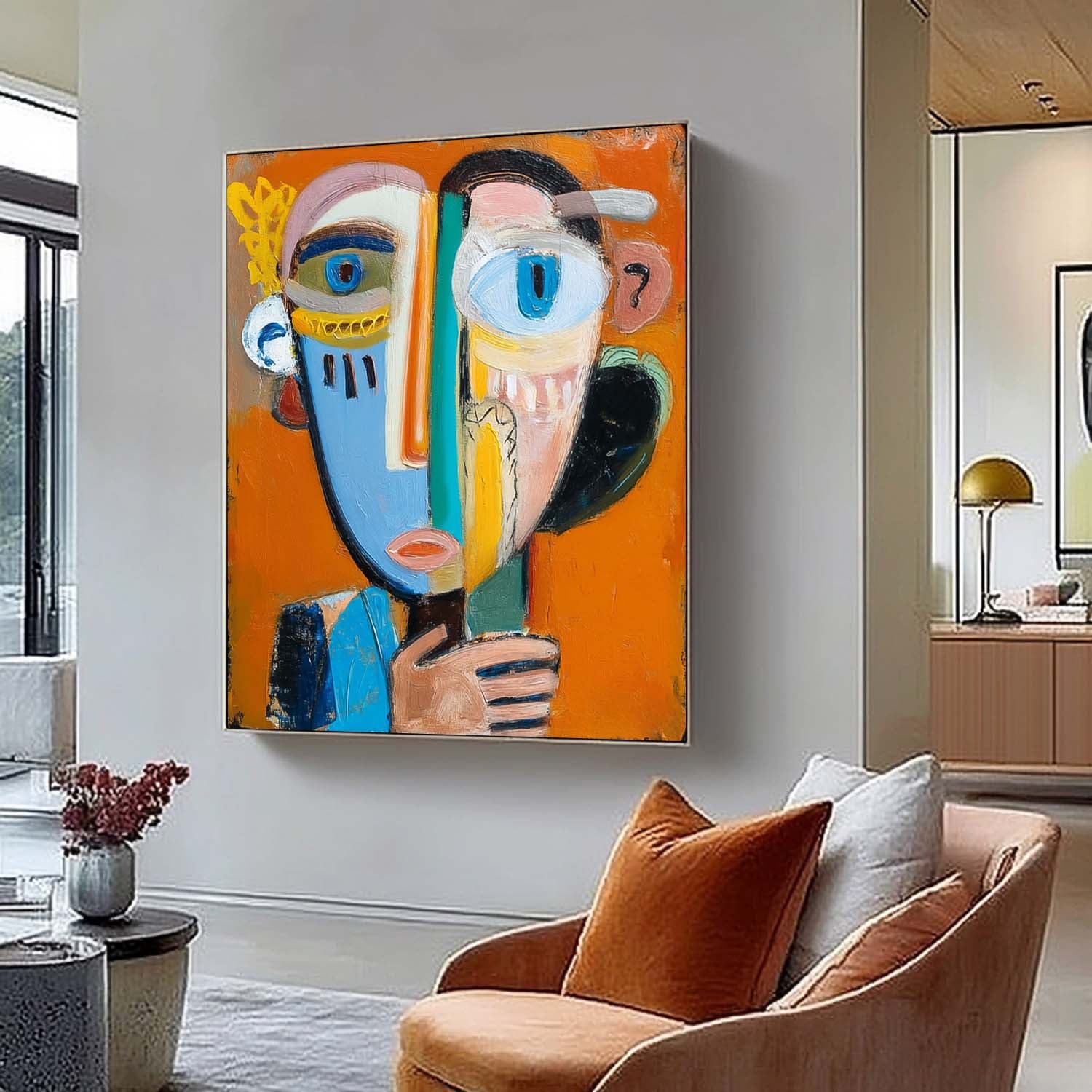 Abstract Portrait Oil Painting On Canvas Large People Wall Art Original Humor Face Painting For Living Room