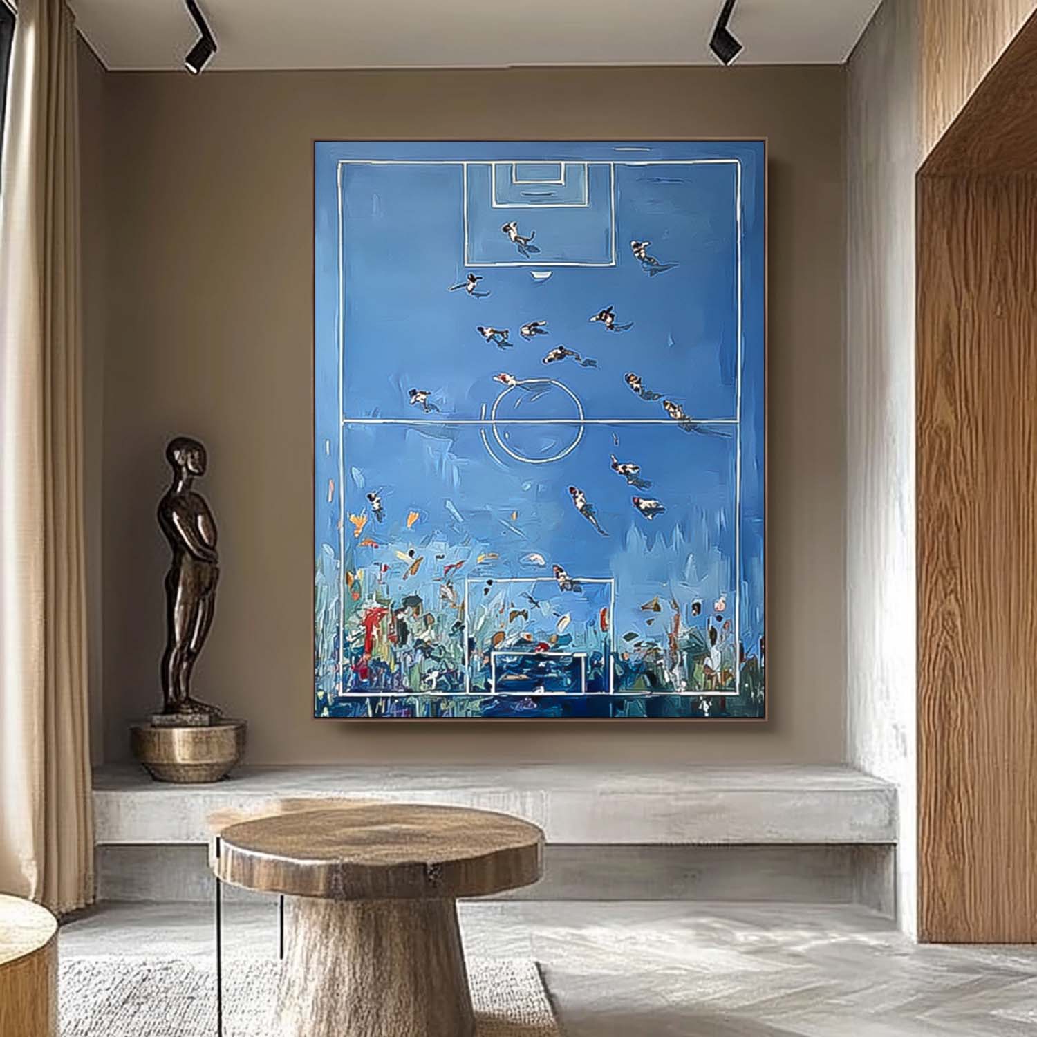 Original Blue Basketball Court Oil Painting Large Basketball Wall Art Basketball Lovers Gifts Sports Decor