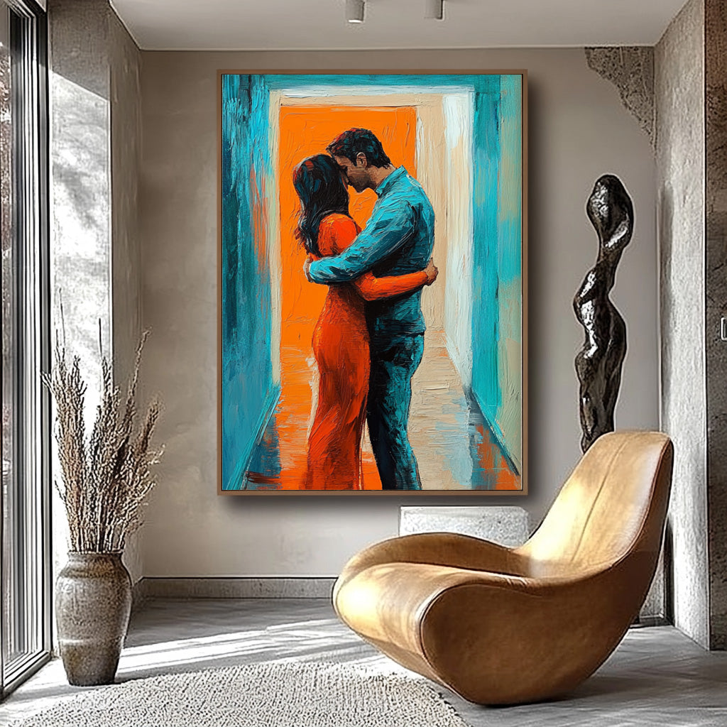 Colorful Texture Lovers Embrace Abstract Wall Art Large Portrait Artwork Original Figure Acrylic Painting