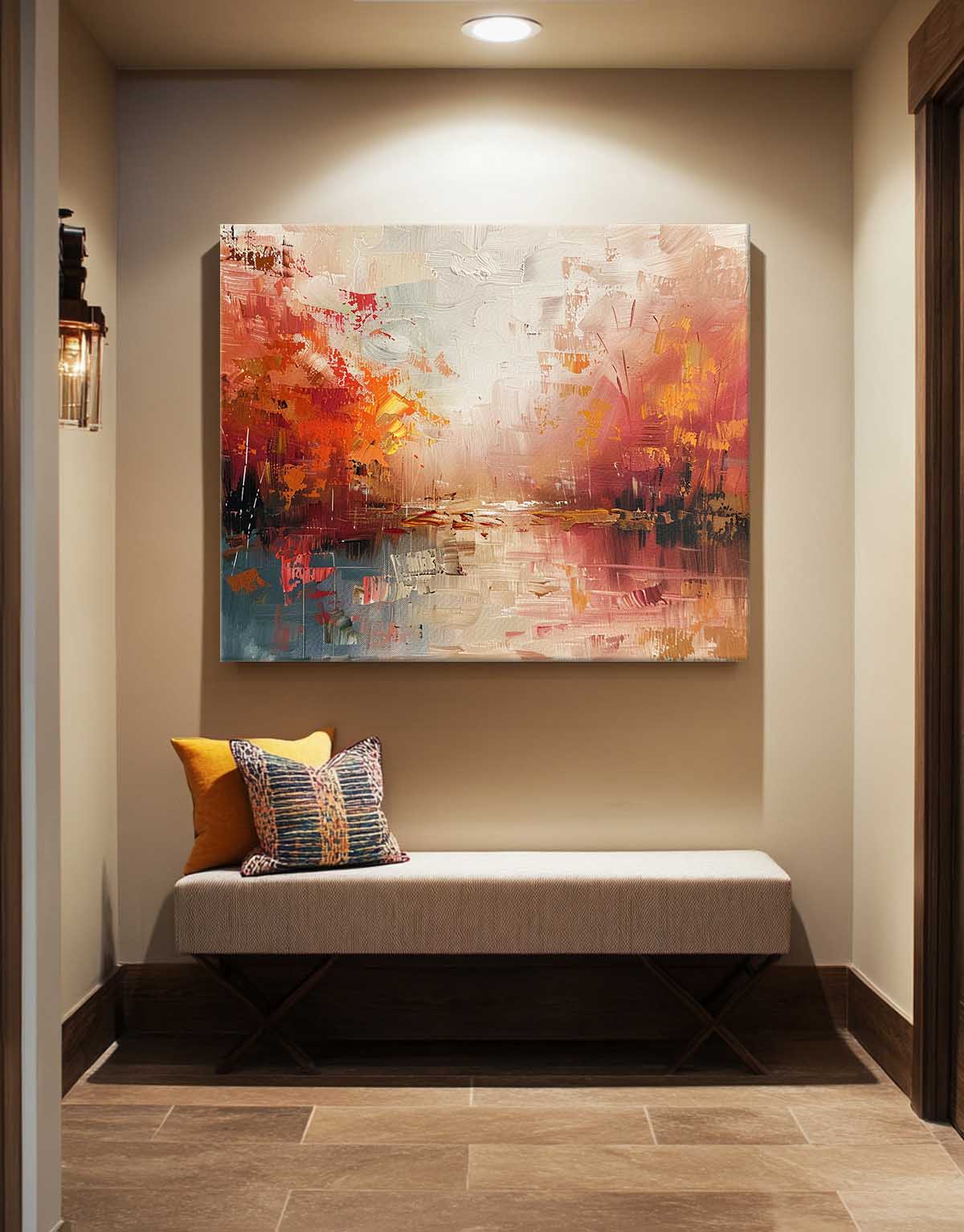 Red Abstract Landscape Oil Painting On Canvas Framed Texture High Quality Wall Art Original Scenery Artwork
