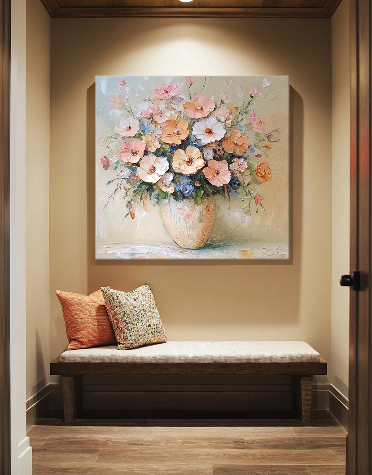 Large Textured Flower Painting Original Exquisite Vase Art Contemporary Blossom Wall Art For Living Room